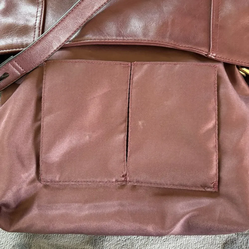 INC International Concepts Burgundy Top Zip Closure Hobo Bag Inside Pockets